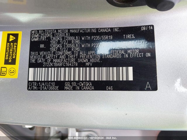Lexus RX 350 2015 2T2ZK1BA8FC164278 Image 9