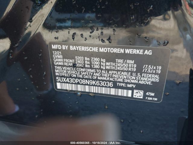 5UX43DP08N9K63036 BMW X3 Sdrive30i