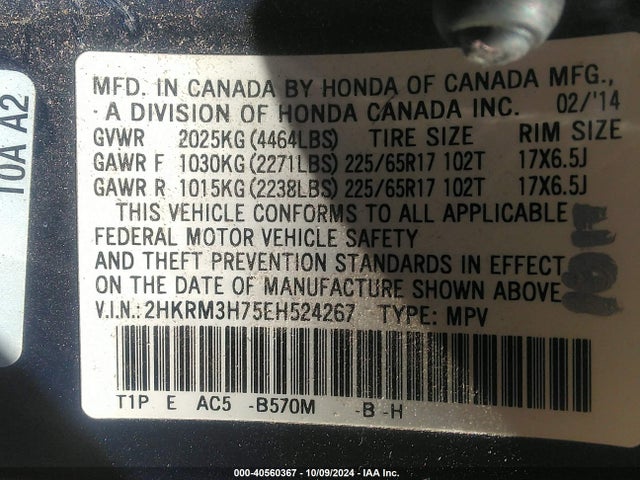 Honda Cr-v Ex-l 2014 2HKRM3H75EH524267 Image 9