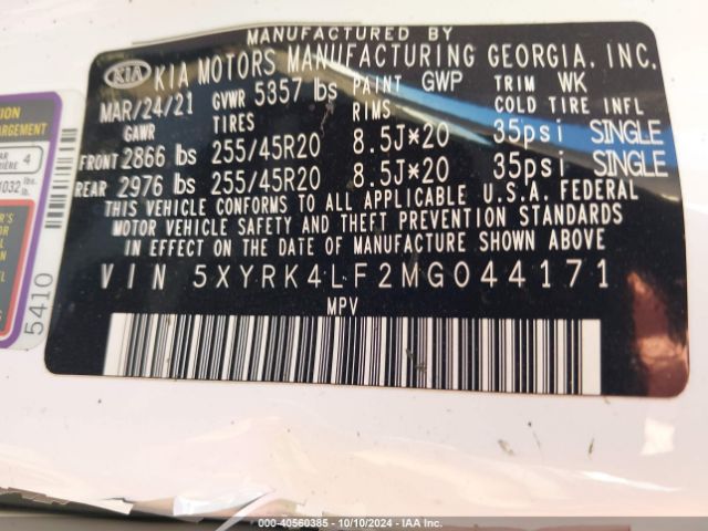 5XYRK4LF2MG044171 KIA Sorento Sx Prestige