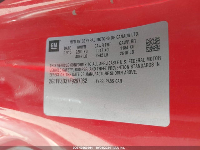 Chevrolet Camaro 2lt 2015 2G1FF3D37F9297032 Image 9