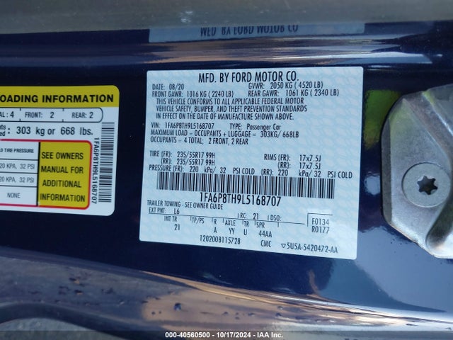 Ford Mustang Ecoboost 2020 1FA6P8TH9L5168707 Image 9