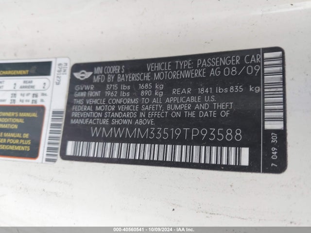 2009 MINI COOPER S CLUBMAN WMWMM33519TP93588 Photo 8