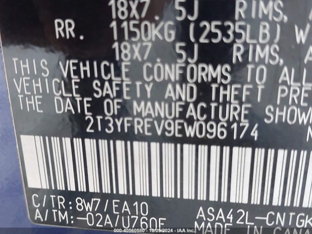 2T3YFREV9EW096174 Toyota Rav4 Limited