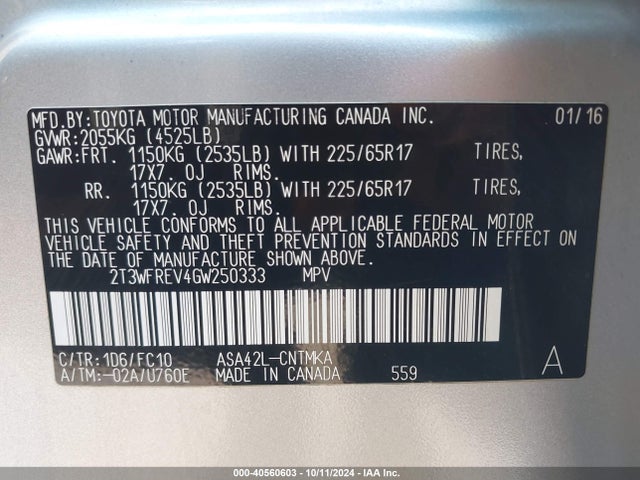 Toyota Rav4 Xle 2016 2T3WFREV4GW250333 Image 9
