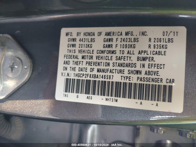 2011 HONDA ACCORD SDN 1HGCP2F8XBA146597 Photo 8