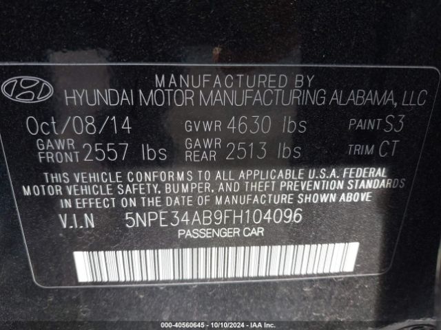 5NPE34AB9FH104096 Hyundai Sonata Sport 2.0t