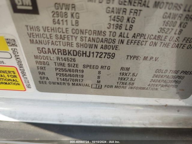 5GAKRBKD6HJ172759 Buick Enclave Leather