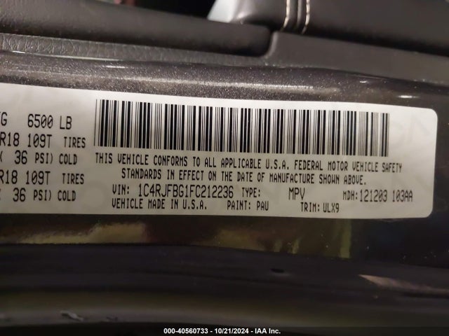 Jeep Grand Cherokee Limited 2015 1C4RJFBG1FC212236 Image 9
