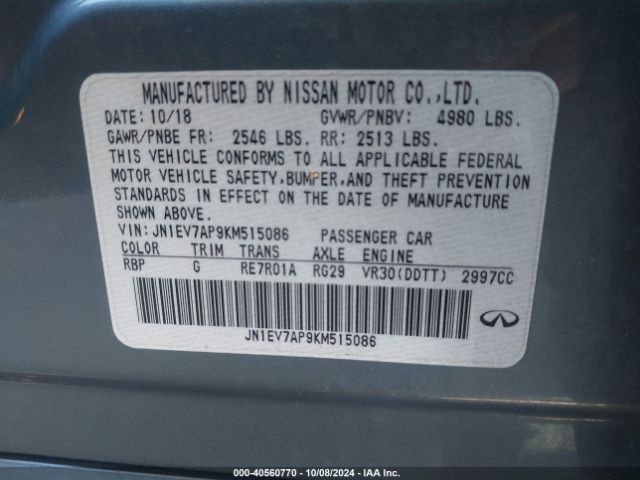 JN1EV7AP9KM515086 Infiniti Q50 3.0t Luxe