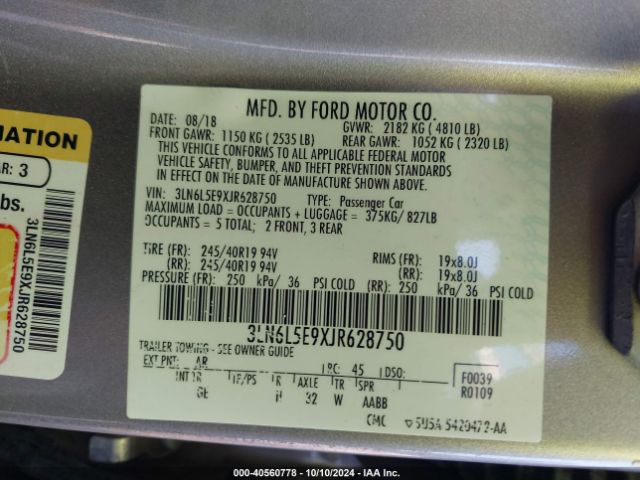 3LN6L5E9XJR628750 Lincoln Mkz Reserve