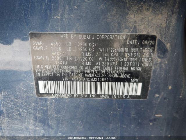 4S4BTANC3M3106211 Subaru Outback Limited