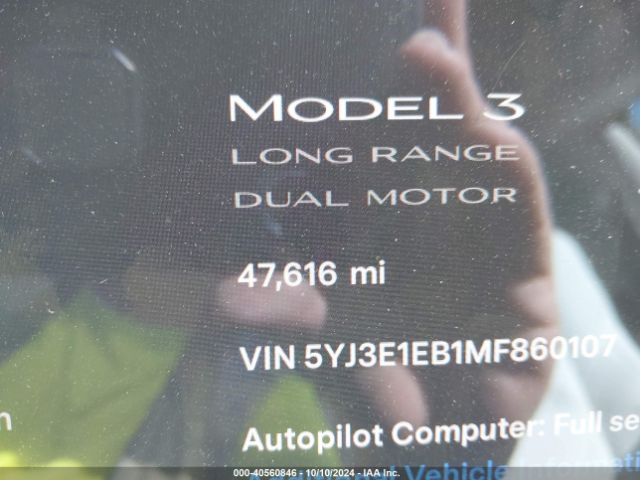 5YJ3E1EB1MF860107 Tesla Model 3 Long Range Dual Motor All-wheel Drive