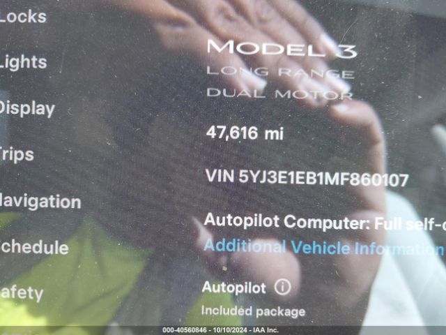 5YJ3E1EB1MF860107 Tesla Model 3 Long Range Dual Motor All-wheel Drive