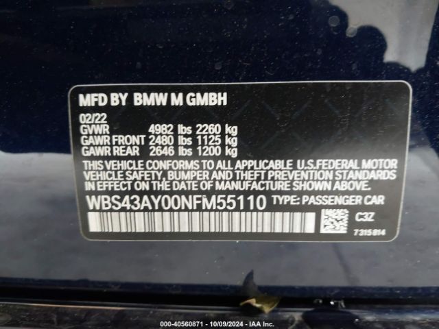 WBS43AY00NFM55110 BMW M3 Competition Xdrive