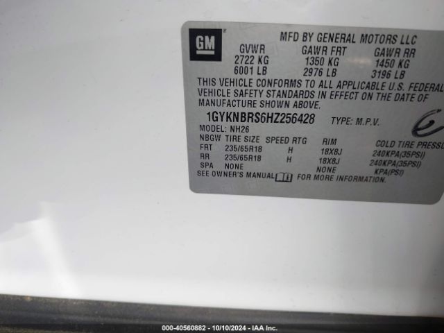 1GYKNBRS6HZ256428 Cadillac XT5 LUXURY