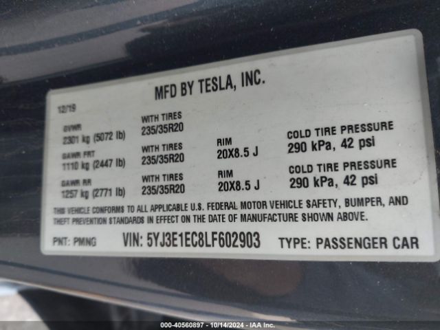 5YJ3E1EC8LF602903 Tesla Model 3 Performance Dual Motor All-wheel Drive