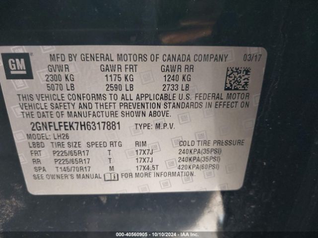 2GNFLFEK7H6317881 Chevrolet EQUINOX LT