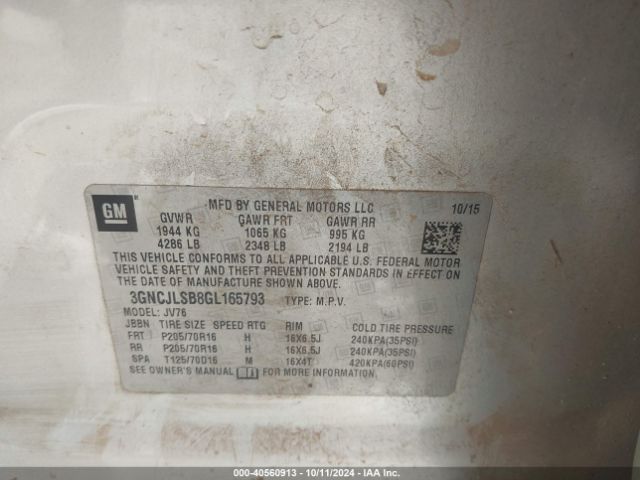 3GNCJLSB8GL165793 Chevrolet Trax Lt