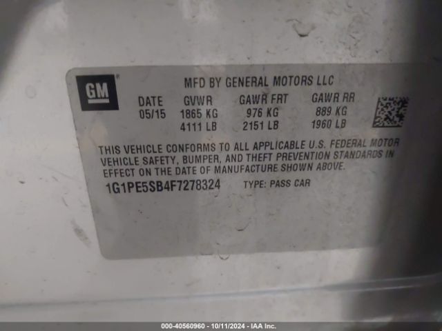 1G1PE5SB4F7278324 Chevrolet Cruze 2lt Auto