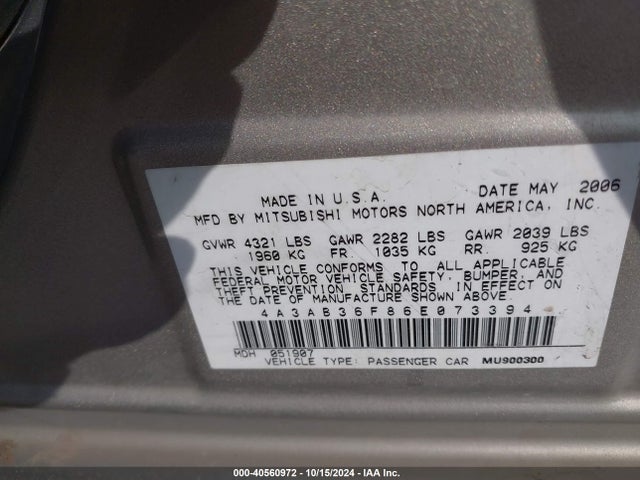 2006 MITSUBISHI GALANT 4A3AB36F86E073394 Photo 8