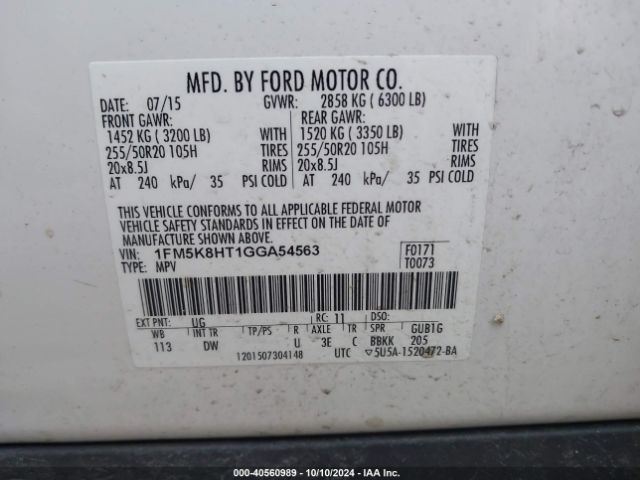 1FM5K8HT1GGA54563 Ford Explorer Platinum