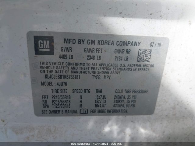 KL4CJESB1KB733181 Buick Encore Awd Preferred