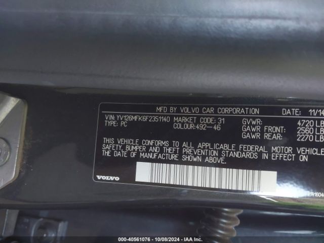YV126MFK6F2351140 Volvo S60 T5 Premier