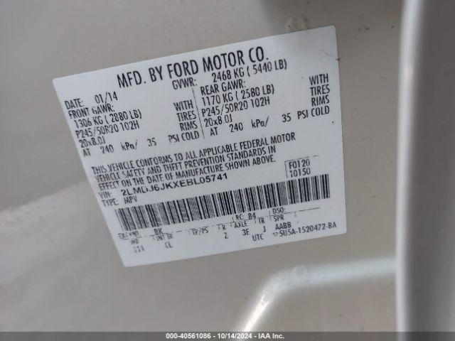 2LMDJ6JKXEBL05741 Lincoln MKX