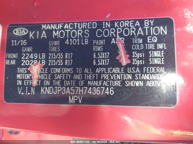 KIA SOUL + 2017 KNDJP3A57H7436746 Image 9