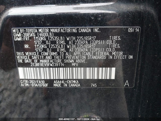 Toyota Rav4 Xle 2015 2T3RFREV9FW239114 Image 9