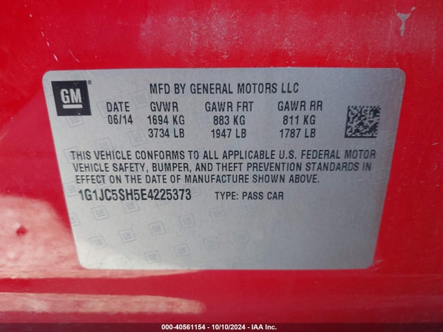 Chevrolet Sonic Lt Auto 2014 1G1JC5SH5E4225373 Image 9