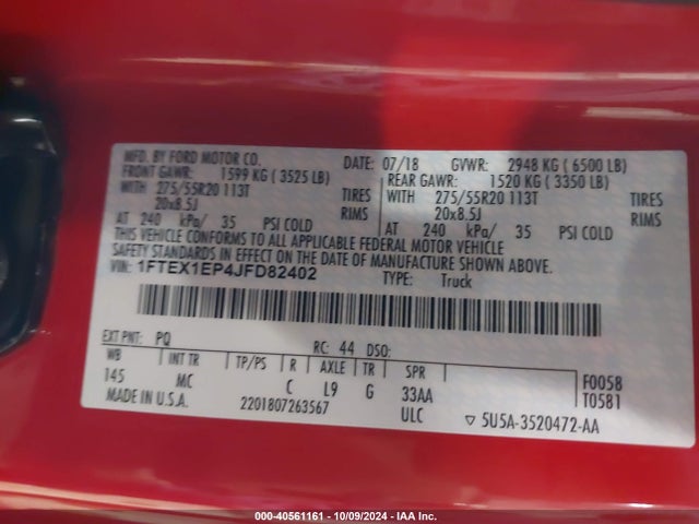 Ford F-150 Xlt 2018 1FTEX1EP4JFD82402 Image 9