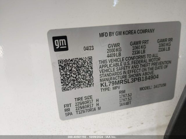 KL79MRSL3PB184904 Chevrolet Trailblazer Awd Lt