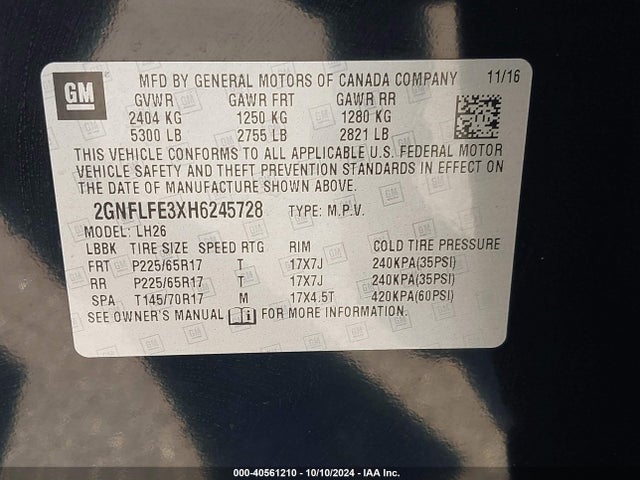 Chevrolet EQUINOX LT 2017 2GNFLFE3XH6245728 Image 9