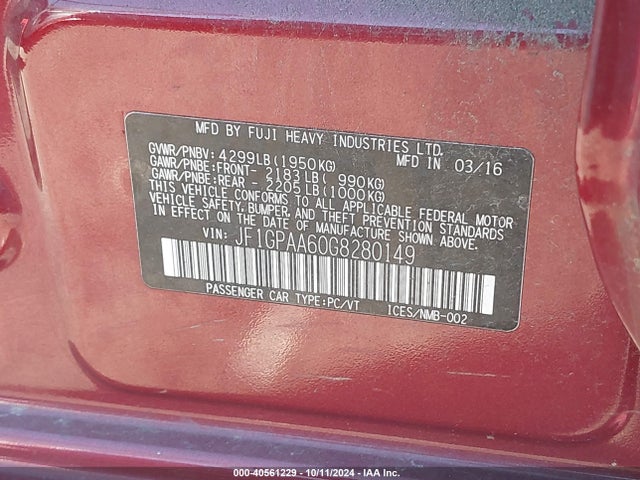 Subaru Impreza 2016 JF1GPAA60G8280149 Image 9