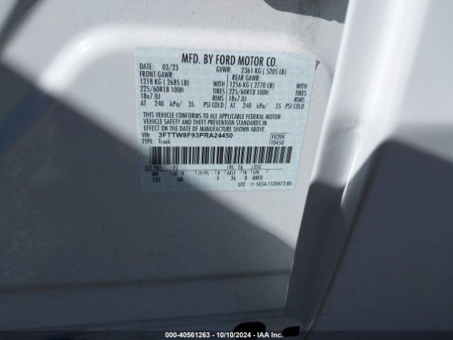 3FTTW8F93PRA24450 Ford Maverick Lariat