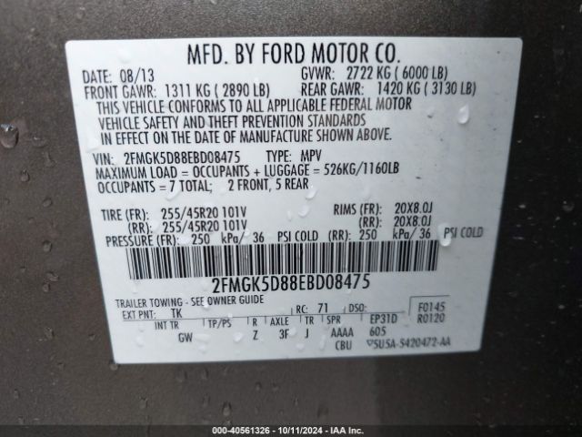 2FMGK5D88EBD08475 Ford Flex Limited