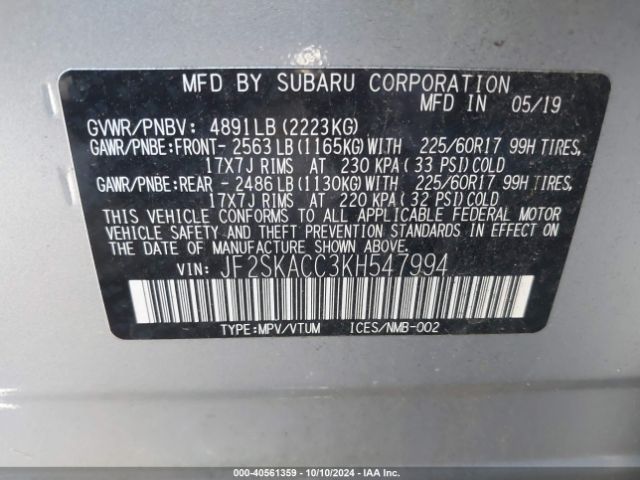 JF2SKACC3KH547994 Subaru Forester