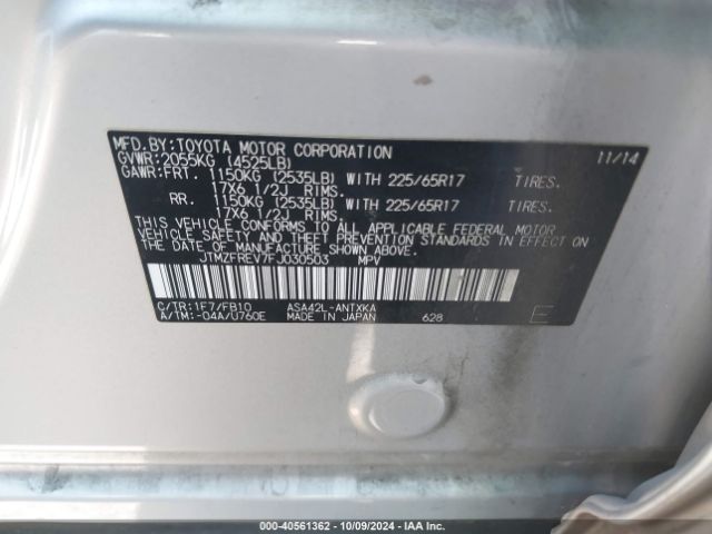 JTMZFREV7FJ030503 Toyota RAV4 LE