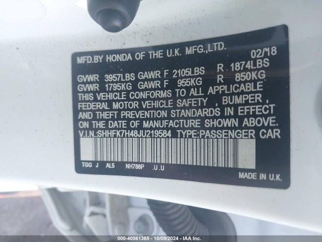 Honda Civic Sport 2018 SHHFK7H48JU219584 Image 9