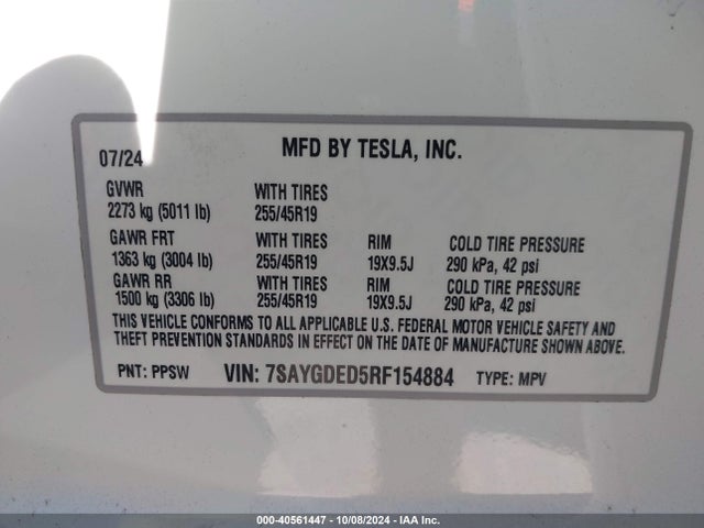 2024 TESLA MODEL Y 7SAYGDED5RF154884 Photo 8
