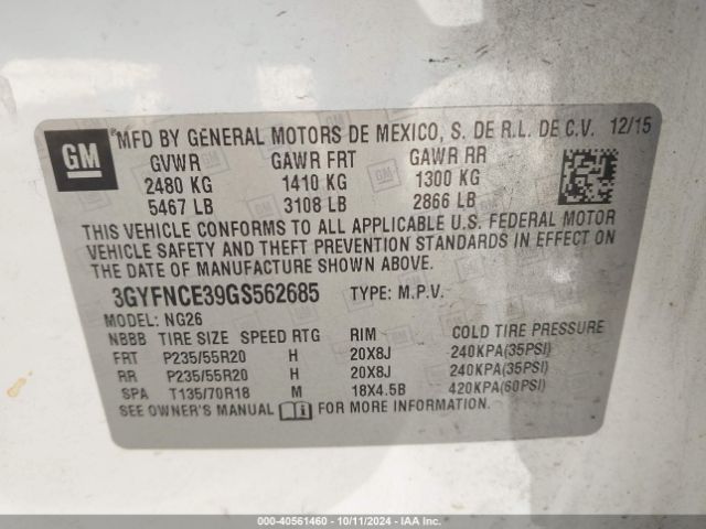 3GYFNCE39GS562685 Cadillac Srx Performance Collection