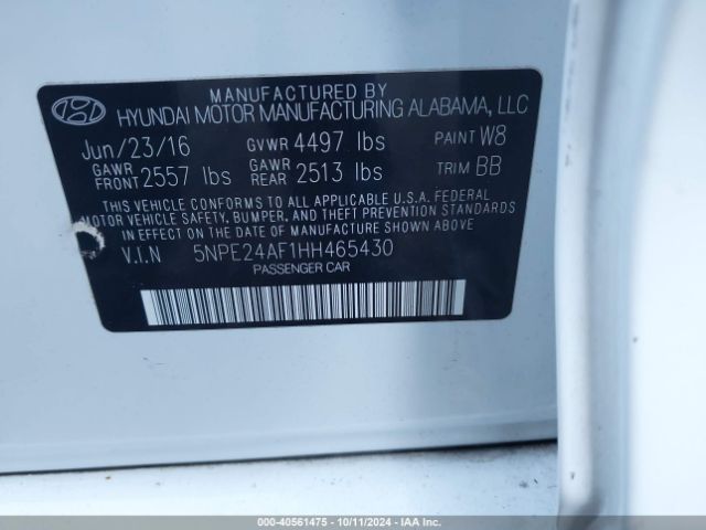 5NPE24AF1HH465430 Hyundai SONATA SE