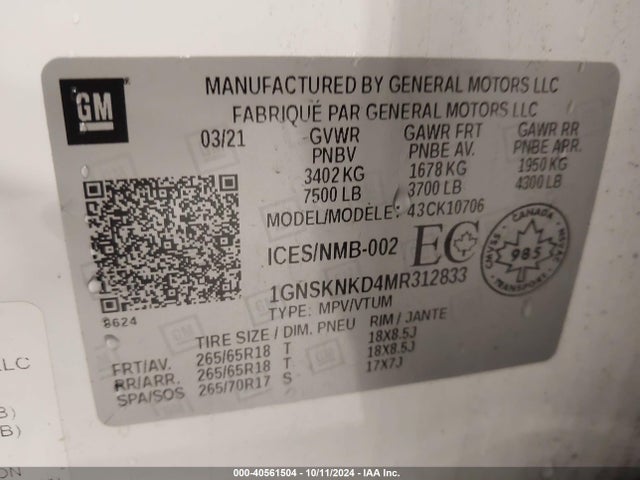 Chevrolet Tahoe 4wd Lt 2021 1GNSKNKD4MR312833 Image 9
