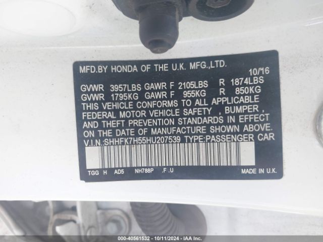 SHHFK7H55HU207539 Honda CIVIC EX