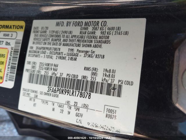 3FA6P0K99LR178078 Ford Fusion Titanium