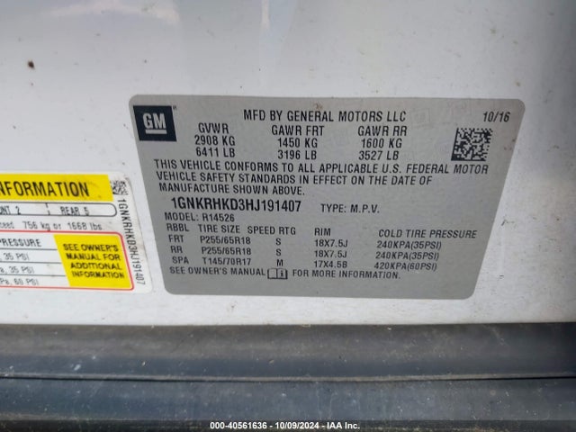 Chevrolet Traverse 2lt 2017 1GNKRHKD3HJ191407 Image 9