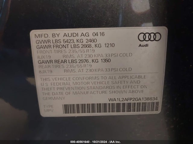 WA1L2AFP2GA138834 Audi Q5 2.0t Premium