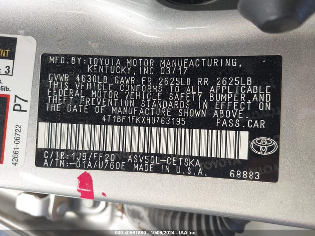 Toyota CAMRY SE 2017 4T1BF1FKXHU763195 Image 9